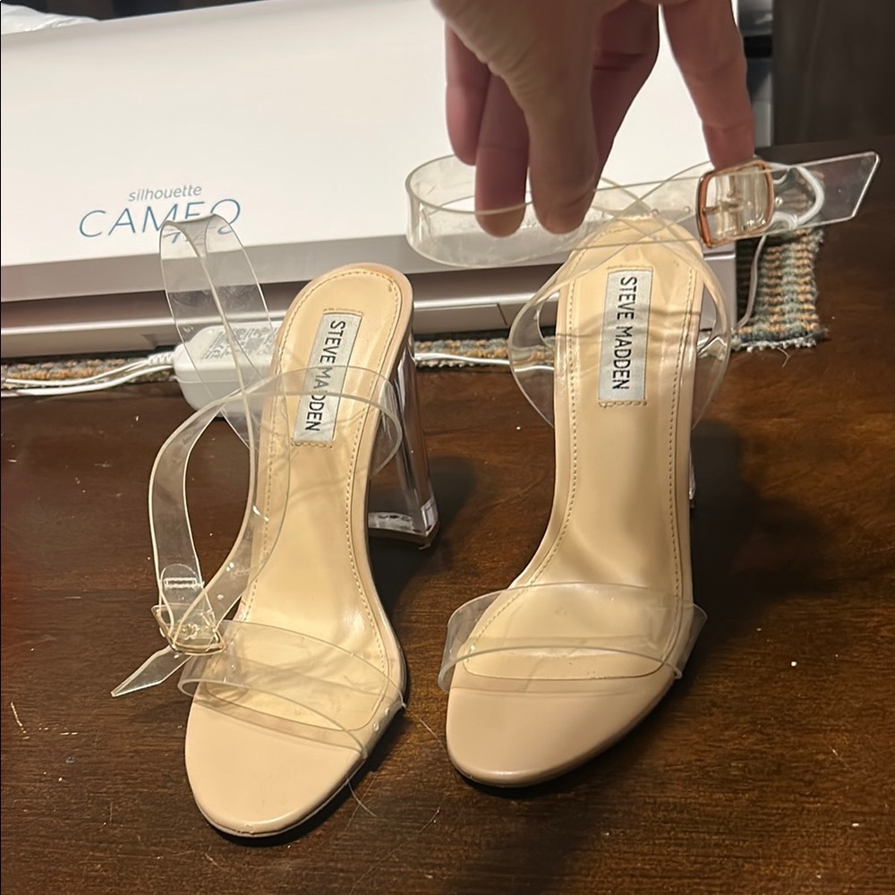 Steve Madden Cream Heels with Clear Straps